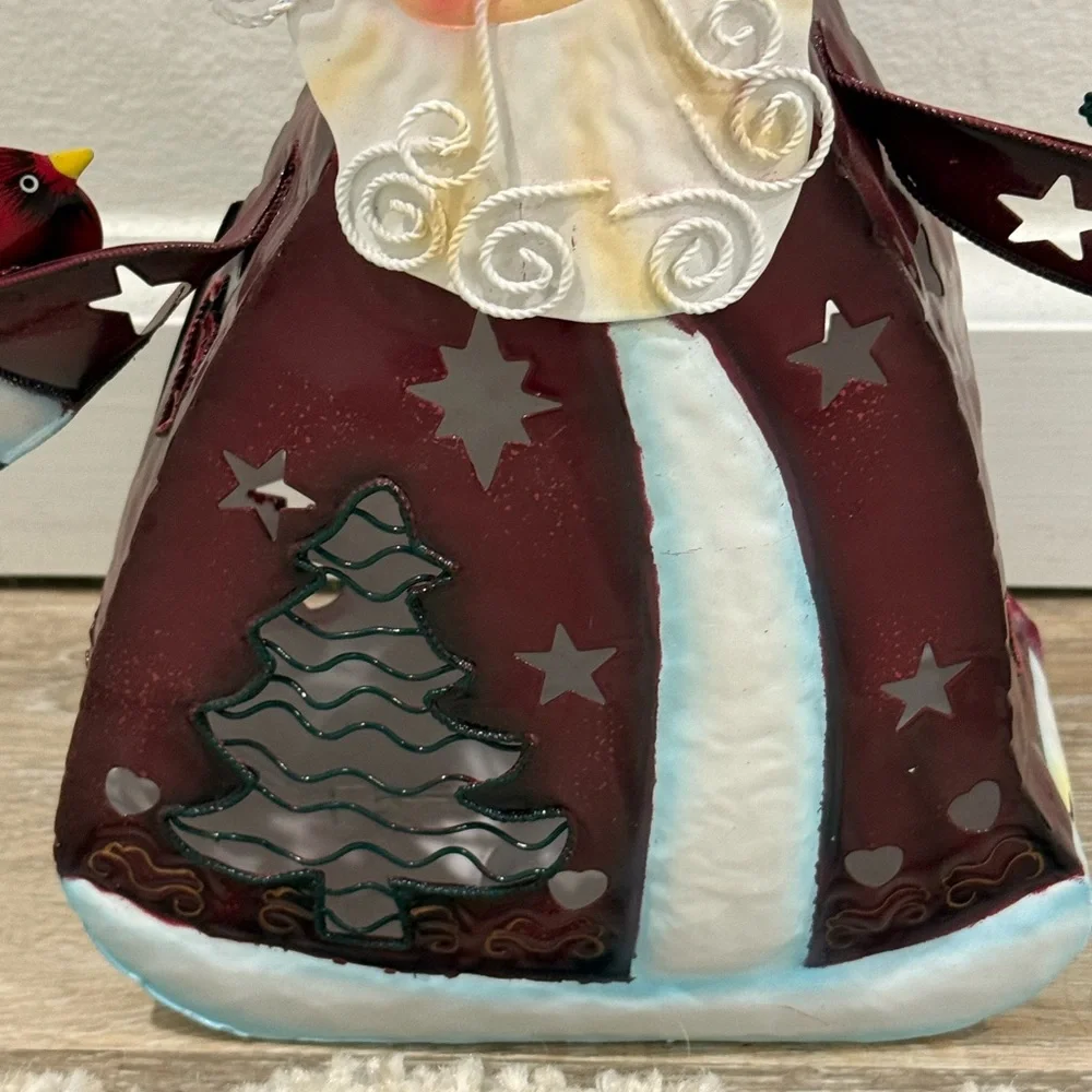 New Kohls Metal Santa Tealight Candle Holder Red Cardinal Star Cutouts
